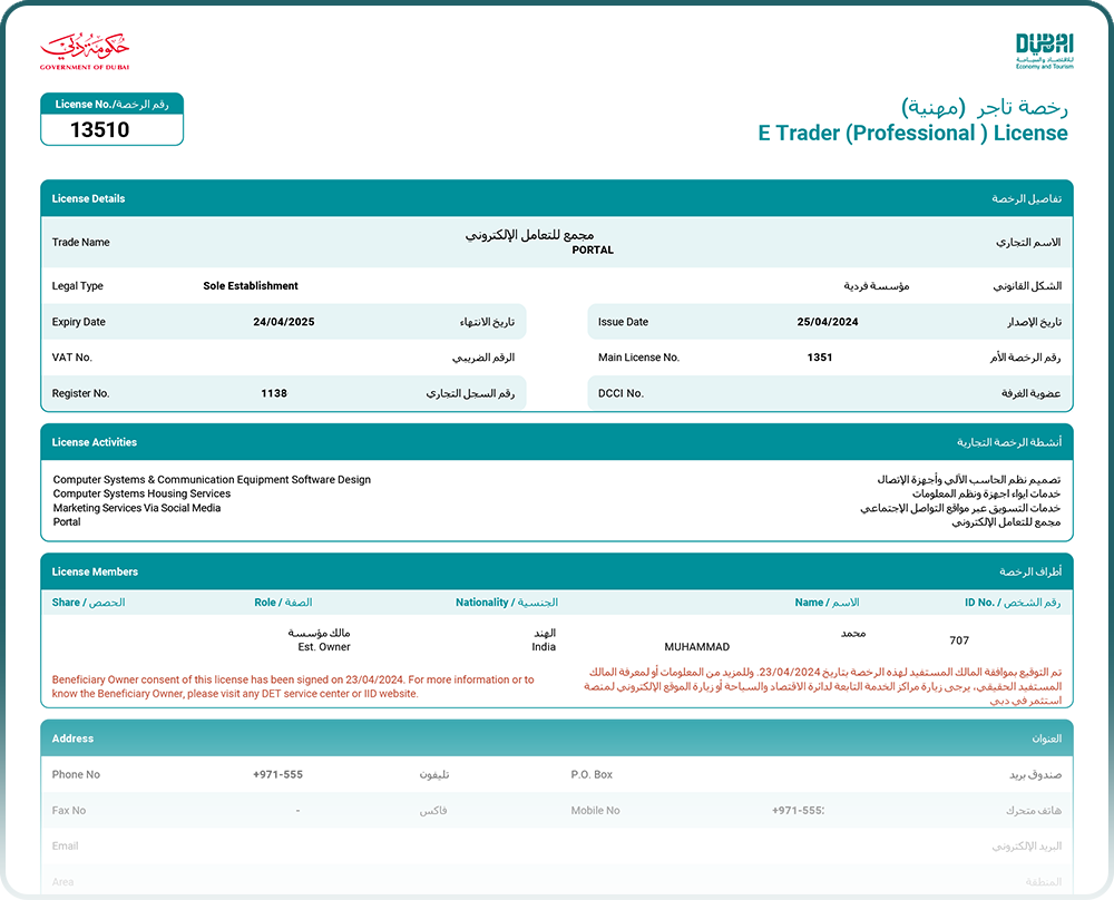E-Trader license sample