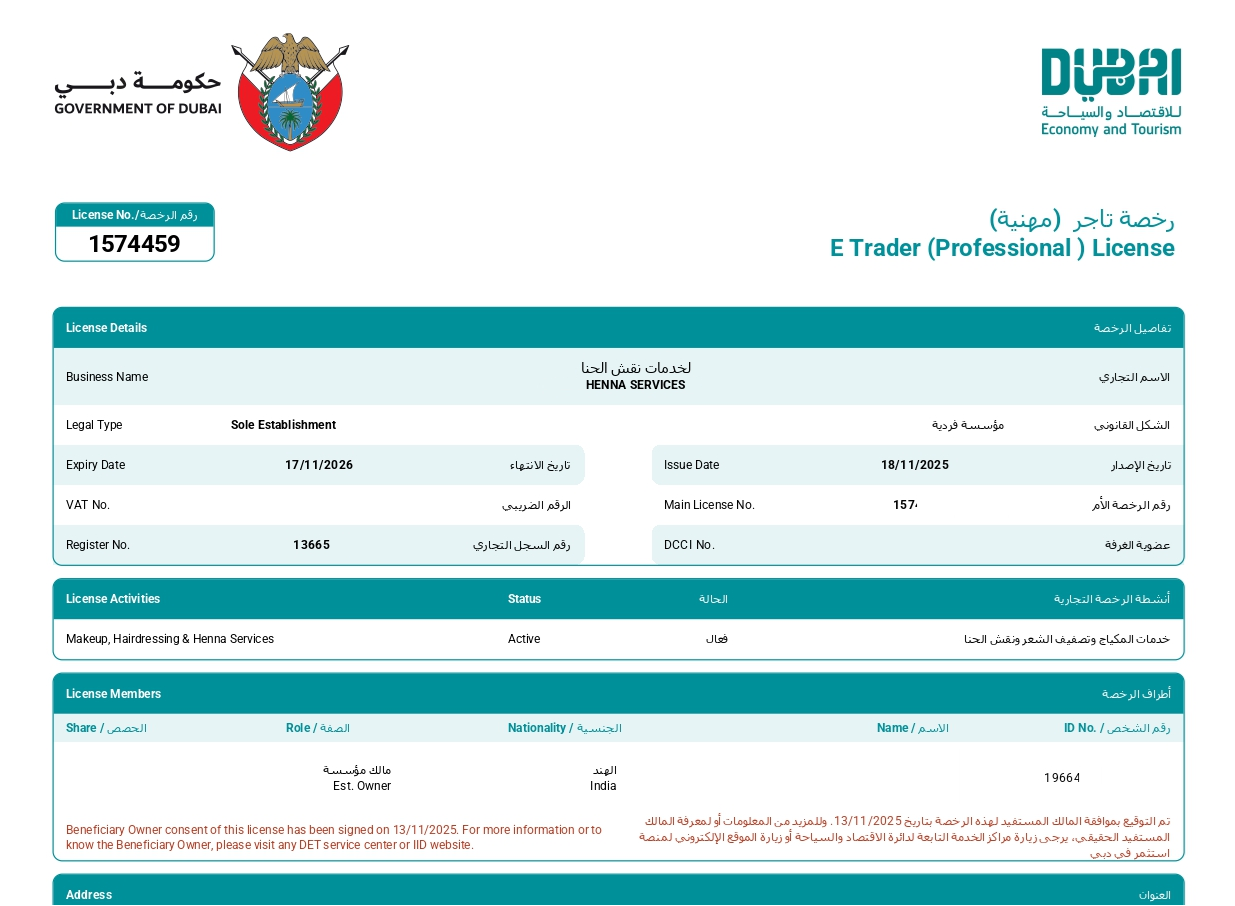 Trade license sample